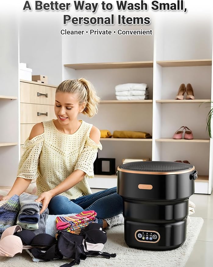 Portable Washing Machine 16L Foldable Mini Washer for Underwear Socks Baby Clothes Small Loads Compact Washer for Apartment Dorm RV Travel (Black)