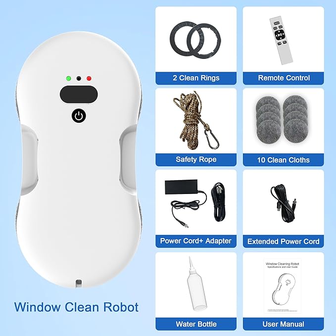 Window Cleaning Robot, Automatic Window Cleaner Robot with Dual Spray, Edge Detection, Intelligent Path Planning, 3000pa Strong Suction, Anti-Drop Protection for Glass