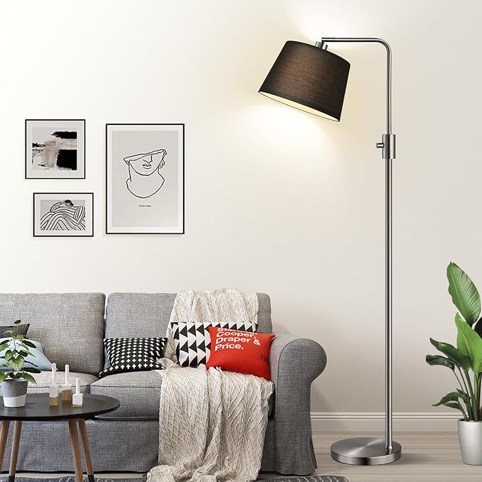 Nintiue 【Upgraded】 Dimmable Floor Lamp, 1000 Lumens LED Edison Bulb Included, Brushed Nickel Arc Floor Lamps Modern Standing Lamp with Black Shade, Tall Lamps for Living Room Bedroom