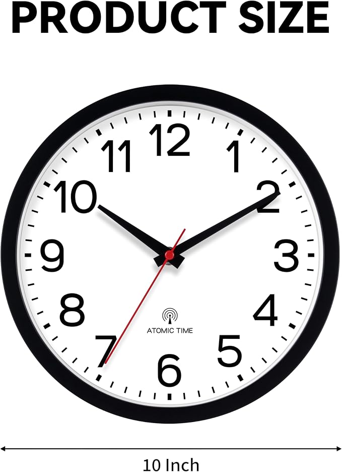 AKCISOT 10 Inch Wall Clock, Battery Operated Analog Clock, Silent Non-Ticking, Ideal for Bedroom, Bathroom, Kitchen, Office and School, Black