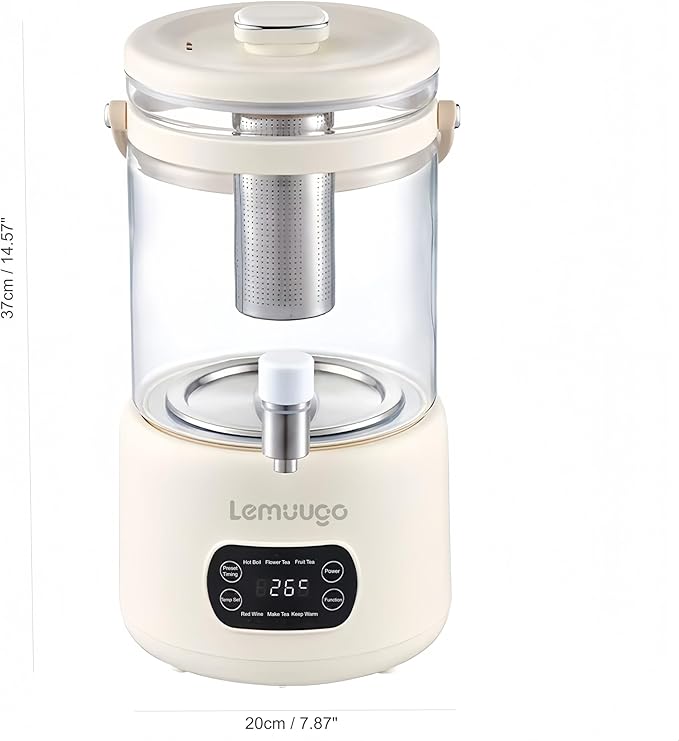 Lemuugo 3L Electric Kettle,Glass Teapot with Infuser,Health Pot with Strainer,Tea Maker for Soup, Porridge, Herbal,Mulled Wine Pot Beverage,for Iced Tea/Coffee,Temperature Control, for Home&Office