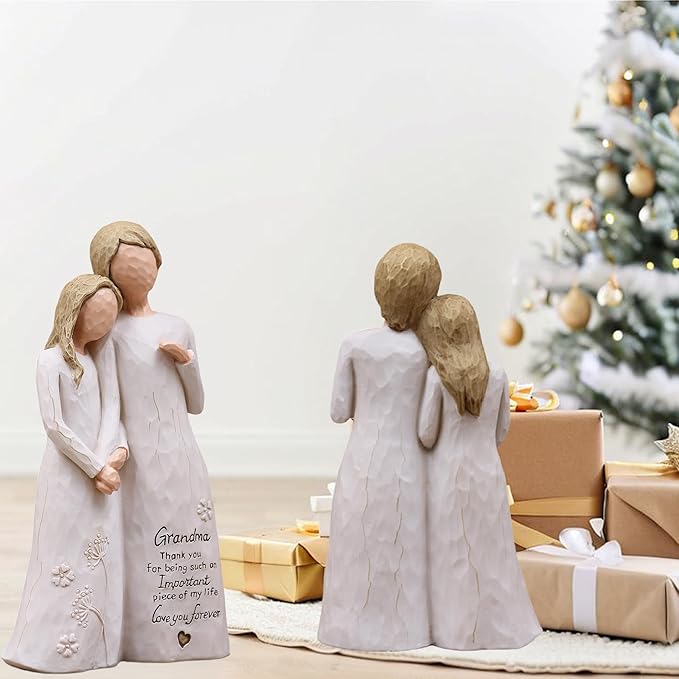 Grandma Birthday Gifts from Granddaughter, Great Grandma Gifts for Birthday Christmas Mothers Day, Grandmother Granddaughter Embrace Hand-Painted Resin Figurine