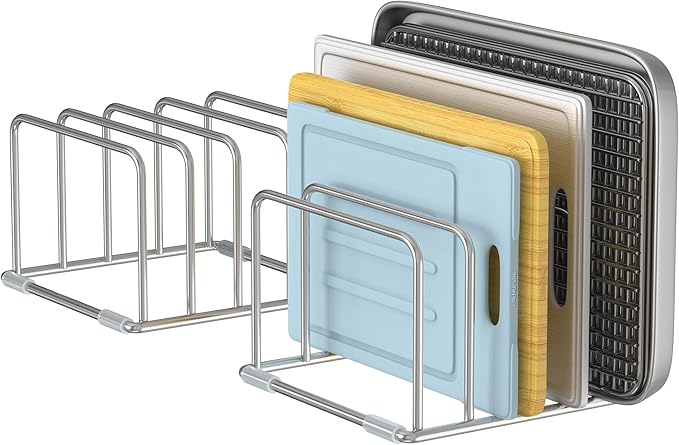 Cutting Board Holder Stand, Chopping Board Organizer Rack with 304 Stainless Steel, Cookie Sheet Storage Organizer, 1.0 & 1.2 Inch Wide Slots (2 Pack)