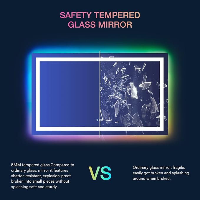 LOAAO 72"X40" RGB LED Bathroom Mirror with Lights, Anti-Fog, Dimmable, Lighted Bathroom Vanity Mirror, Multiple Light Modes, RGB Backlit + Front Light, Memory Function, Tempered Glass, ETL Listed