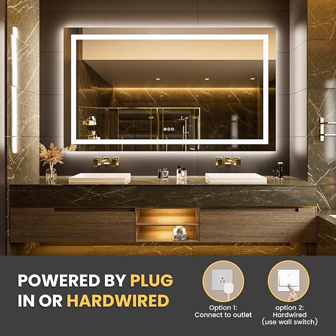 LOAAO 68"X40" LED Bathroom Mirror with Lights, Anti-Fog, Dimmable, Backlit + Front Lit, Lighted Bathroom Vanity Mirror for Wall, Memory Function, Tempered Glass, Safe to Use, ETL Listed