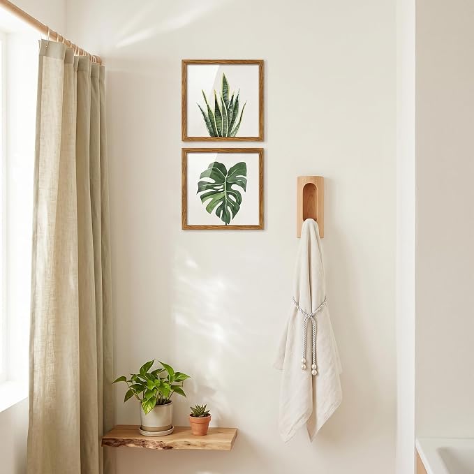 ArtbyHannah Framed Bathroom Wall Art Decor, 10x10 Inch 4 Pack Botanical Gallery Wall Frame Set Modern Farmhouse Sage Green Prints Artwork for Spa, Restroom, Bedroom, Office Decoration (Walnut)