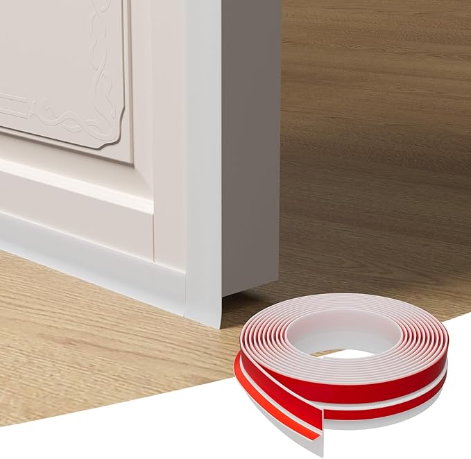 Elvone T-Shaped Door Draft Stopper, 1.37 in x 20 Ft Silicone Seal Strip for Windows Gaps, Weather Stripping Seal Strip Shower Sweep, White