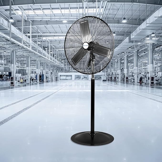 BILT HARD 24" High Velocity Pedestal Oscillating Fan, 6450 CFM 3-Speed Industrial Floor Fan with Adjustable Height, Metal Shop Fan with Aluminum Blades for Commercial, and Garage