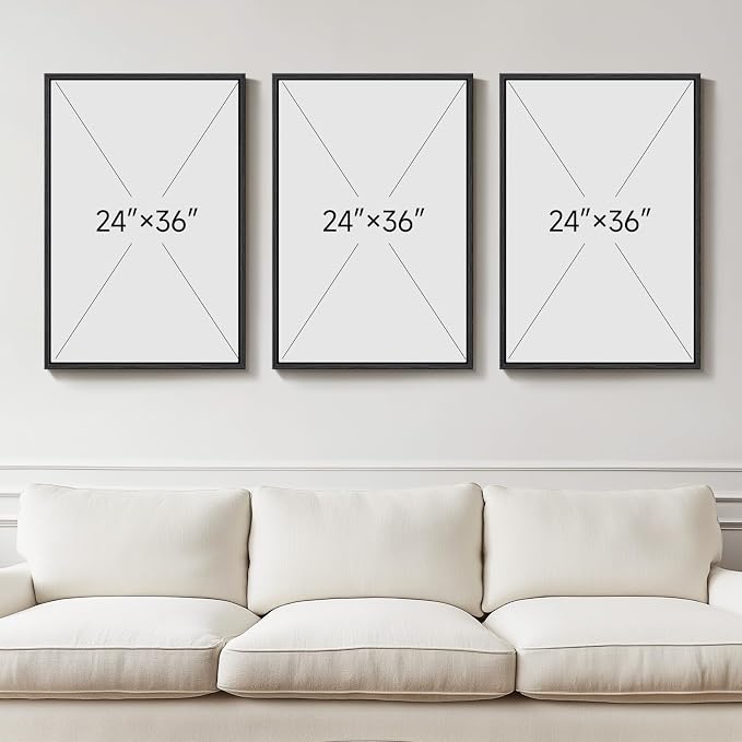 Large Framed Black and White Abstract Wall Art for Living Room, 3 Piece Modern Canvas Prints Paintings Artwork for Walls, Neutral Minimalist Pictures Wall Decor for Bedroom Dining Room Office 24x36 In