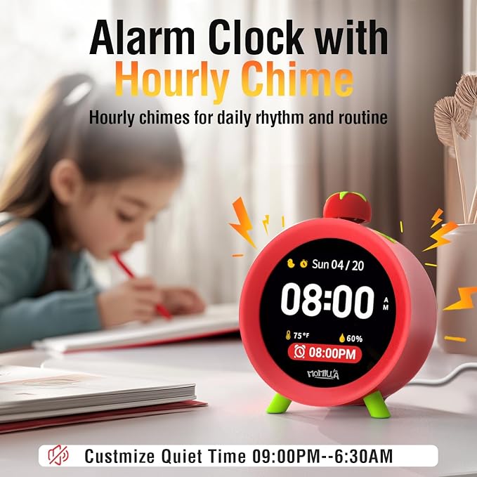 MOMILLA Kids Alarm Clock for Bedrooms, Visual Timer with 2.8" LCD Display 4 Alarms, Digital Clock with White Noice Sound Machine for Heavy Sleepers Kids, Christmas Birthday Gifts for Girls Boys