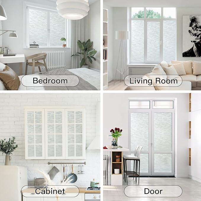 Haton Window Privacy Film, Frosted Glass Film, Sun Blocking Static Cling for Bathroom & Office, Heat Control Anti Glare Removable, UV Rejection Non-Adhesive Covering for Home, 35.4" x 118.1"