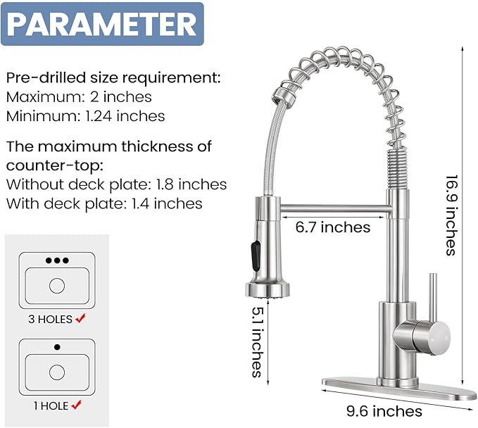DJS Kitchen Faucets with Soap Dispenser - Dual Mode Setting Single Handle 1 or 3 Holes Commercial Black Kitchen Sink Faucet with Deck Plate for Farmhouse RV Vessel Basin (Brush Nickel)