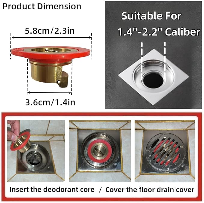 Downspout Universal Brass Floor Drain core, Shower Floor Drain backflow Preventer, Suitable for 1.4''-2.0'' Caliber (2, Brass)