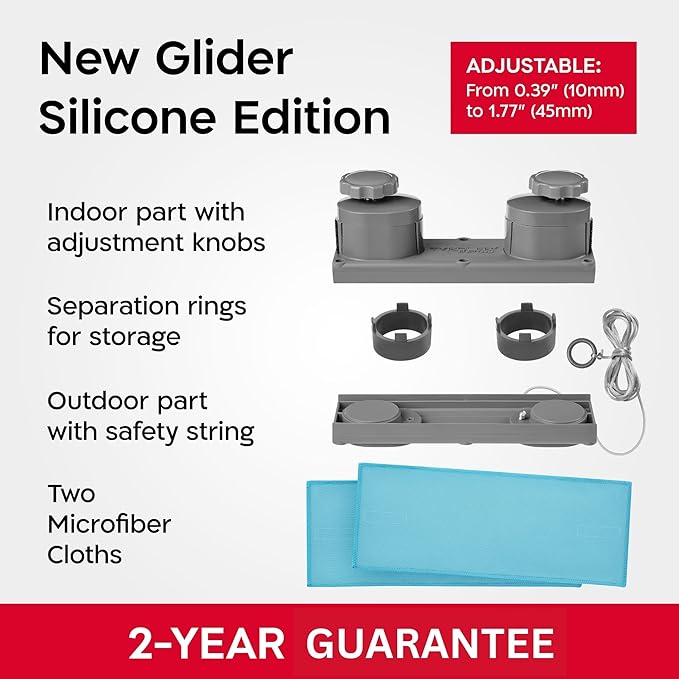 Tyroler Magnetic Window Cleaner Tool | The Silicone Glider R-4 AFC Fits Windows 0.4"-1.8" Thick | Double Sided Outside Window Cleaner Tool | Adjustable Control
