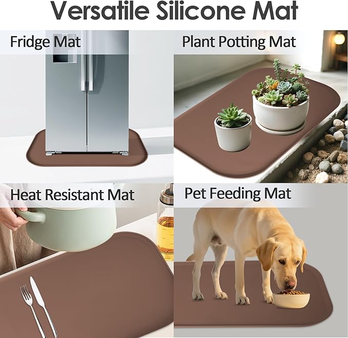 TOHONFOO Silicone Coffee Maker Mat with Lip, 24'' x 16'' Heavy Duty Coffee Maker Mat for Countertops, Coffee Tray Fit Under Coffee Machine Appliance Automatic Machines Espresso Accessory, Brown