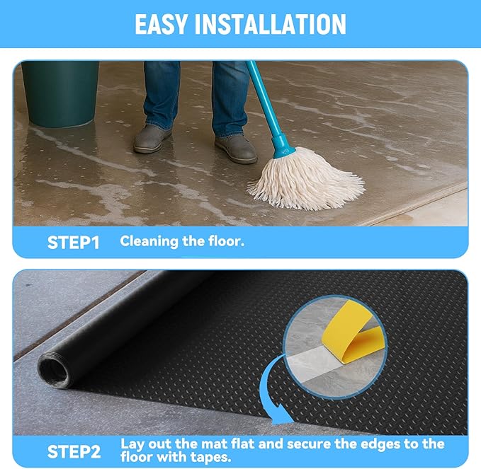 7.5x25 FT Garage Floor Mat, 2.8mm Thickened PVC Flooring Roll for Under Car, 188 SQFT Diamond Plate Black Garage Mats for Garage, Warehouse, Basement, Gyms, Trailer(Included Tapes)