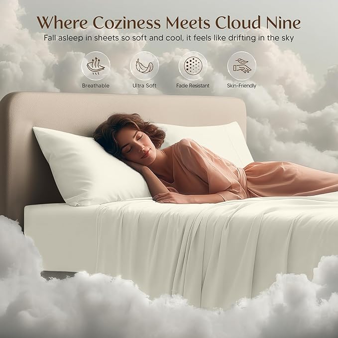 Utopia Bedding Full Size Sheet Set – 4 Piece Bed Sheets, Soft and Breathable Microfiber, Includes 1 Fitted Sheet, 1 Flat Sheet and 2 Pillowcases – Oeko Tex (Ivory)