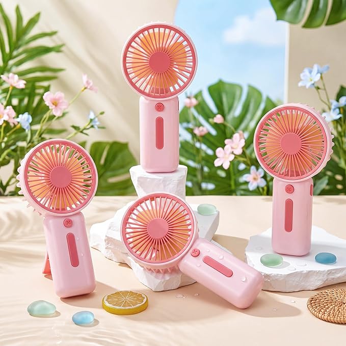 EBOOT 12 Pack Mini Portable Fans Bulk with Foldable Stand, Small Handheld Fan Pink Battery Operated Fan for Women Men Travel, Gym, Office, Wedding, Camping, Makeup