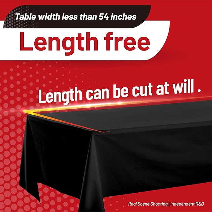Plastic Tablecloth Roll, 210 Ft x 54 in Black Plastic Table Cloth Disposable Table Cover Roll, Premium PEVA Material, Waterproof with Cutter, Ideal for Banquets, Festivals, Parties