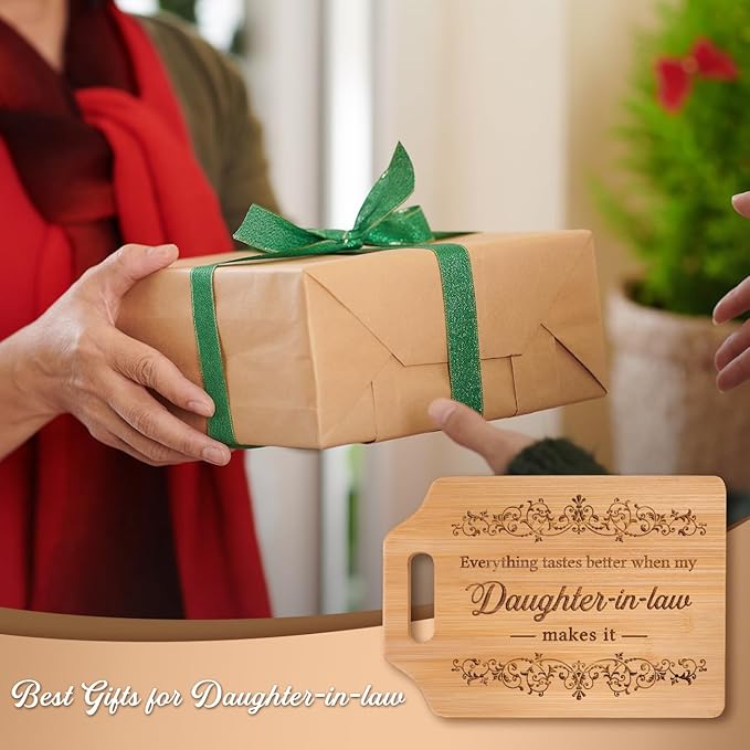 AceThrills Daughter in Law Mothers Day Gifts for Daughter in Law Birthday, Christmas - Engraved Bamboo Cutting Board (Everything Tastes Better)