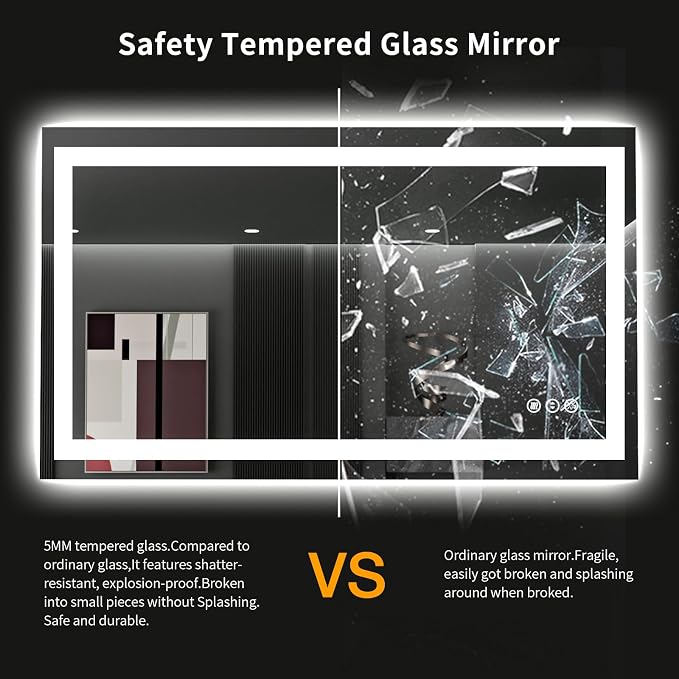 LOAAO 48"X28" LED Bathroom Mirror with Lights, Anti-Fog, Dimmable, Backlit + Front Lit, Lighted Bathroom Vanity Mirror for Wall, Memory Function, Tempered Glass, ETL Listed