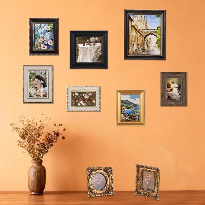 10 Pack Vintage Picture Frames for Wall or Tabletop Display Ornate Vintage Picture Frames Vintage Wall Art for Gallery Bedroom Living Room Antique Photo Frame for Wall Décor(Modern)