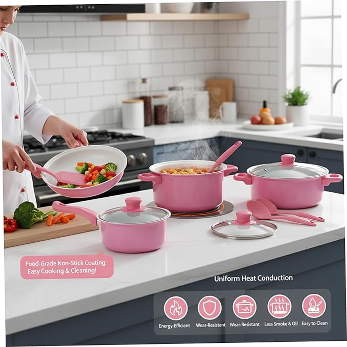 Nonstick Cookware Set, 13-piece Nonstick Cookware Set, Non Stick Pots and Pans with Frying Pan, Saucepans, Milk Pot & Utensils for Home Cooking, Style-1