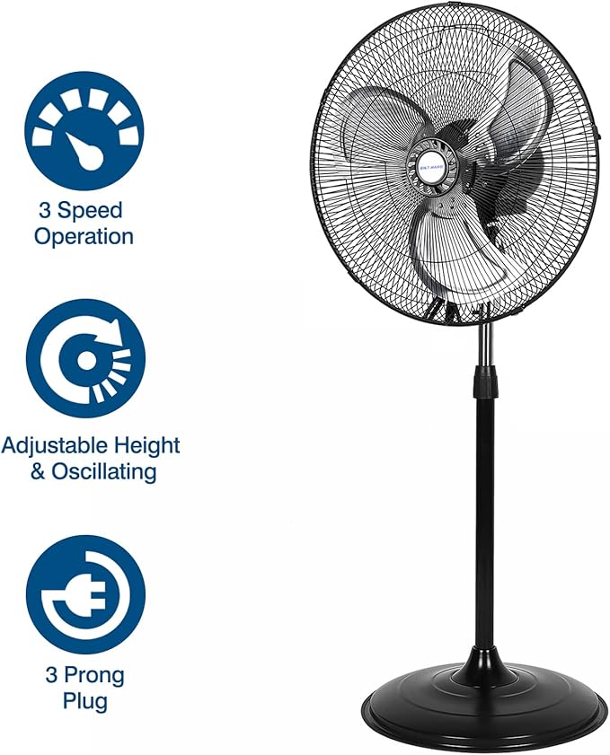 BILT HARD 3850 CFM 18" High Velocity Pedestal Oscillating Fan, 3-Speed Industrial Standing Fan with Aluminum Blades, Heavy Duty Metal Shop Fan for Commercial, Residential, and Garage, 2 Pack