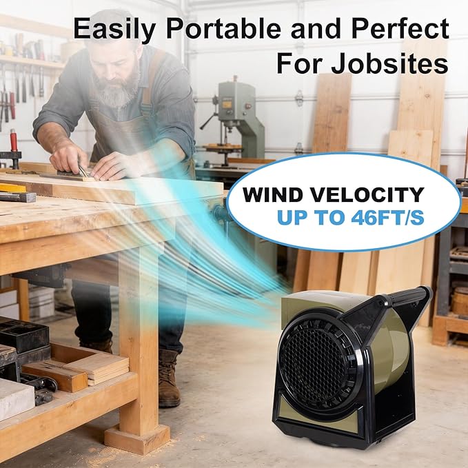 BILT HARD High Velocity Professional Pivoting Utility Fan, 15" 450 CFM Blower Fan with 3 Speeds for Drying, 120V Air Mover with AC Outlet for Garage, Job Site, Black