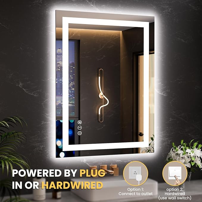 LOAAO 23.6"x31.5" LED Bathroom Mirror with Lights, Anti-Fog, Dimmable, Backlit + Front Lit, Lighted Bathroom Vanity Mirror for Wall, Memory Function, Tempered Glass, Safe to Use, ETL Listed