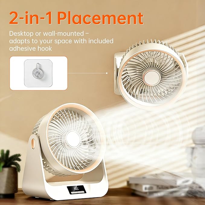 S2S Small Desk Fan with Digital Display & 8H Timer, 5-Speed Portable Fan, 6.5 Inch USB Fan Battery Powered, Quiet Office Desk Fan for Bedroom Home Outdoors