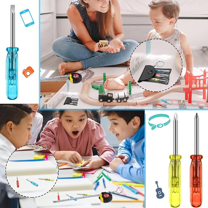 Jutom 72 Pcs Mini Tape Measure Keychain Bulk Mini Screwdriver Keychain Set Adult Tool Party Prize for Father's Men Gifts