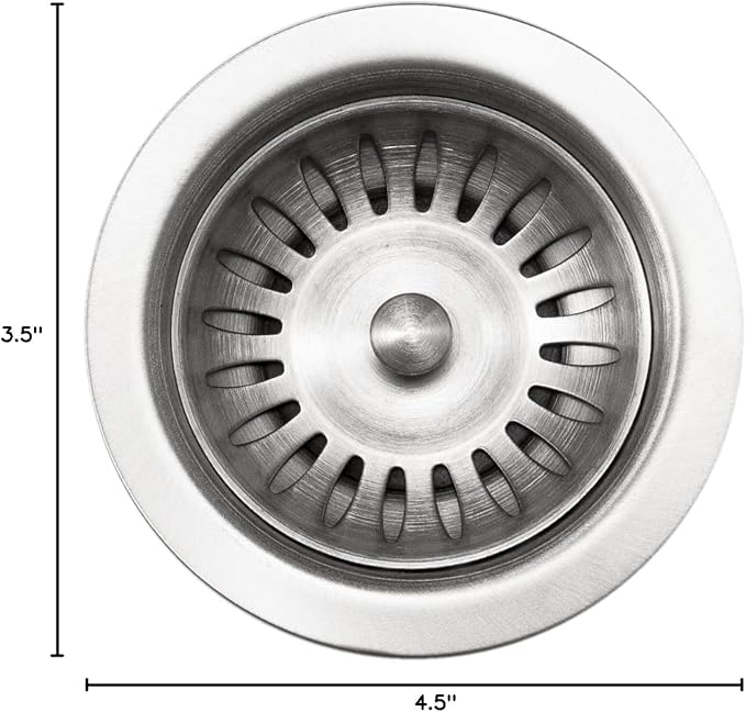Houzer 190-9180 - 3-1/2 inch Stainless Steel Kitchen Sink Basket Strainer, Durable Food Catcher Stopper for Metal Kitchen Sink, Ideal for Filtering Waste and Preventing Clogs