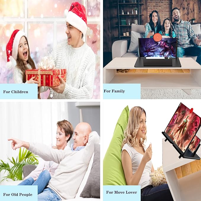 16" Screen Magnifier for Cell Phone,3D Magnifying Projector Screen Enlarger Expander for Movies, Videos, and Gaming, Foldable Phone Stand with Screen Amplifier, Gifts for Mom Dad