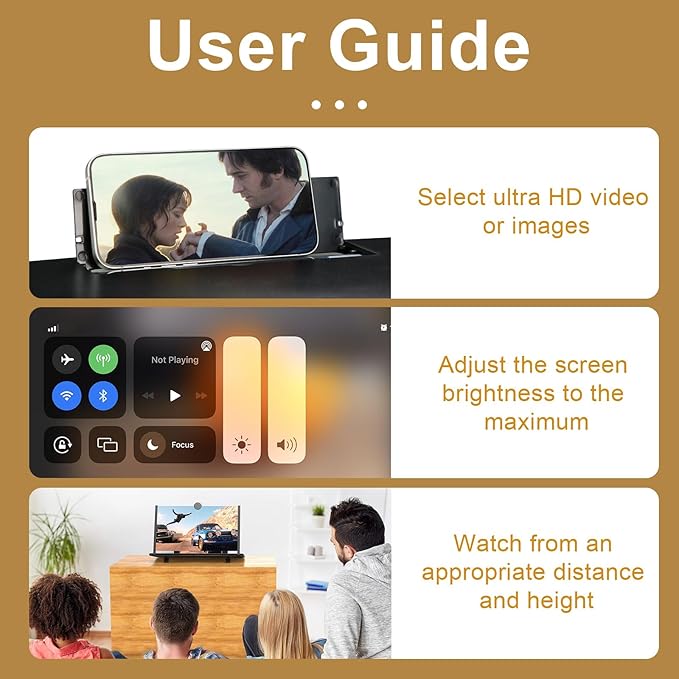 Phone Screen Magnifier, 3D HD Screen Amplifier Fresnel Lens Eye Protection, Foldable Pull-Out Screen for Movies & Online Learning, Universal Projector Screen Enlarger for All Smartphones