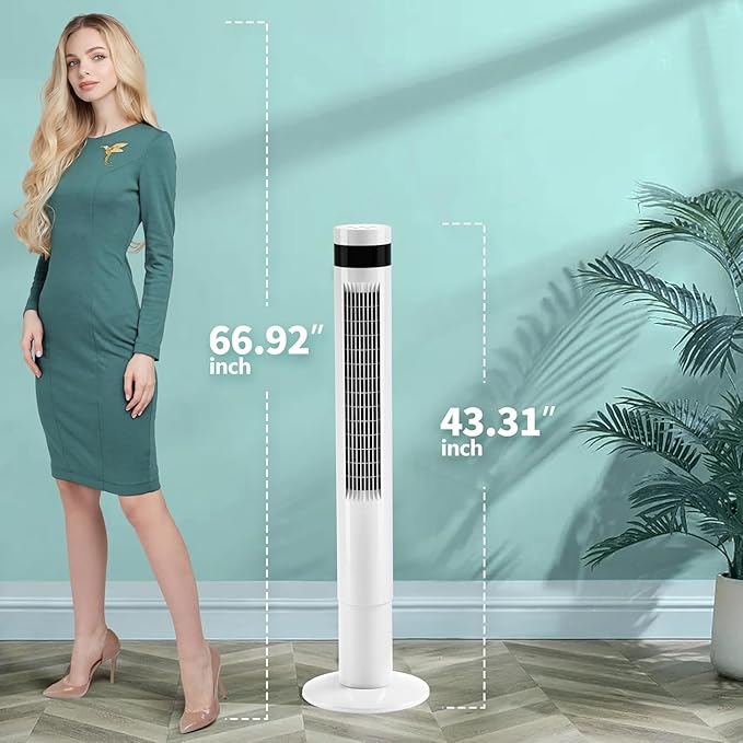 Antarctic Star Tower Fan 85°Oscillating Fan Quiet Cooling 12H Timer Remote Control Bladeless Electric 3 Speeds Wind 3 Modes, 42INCH, WHITE