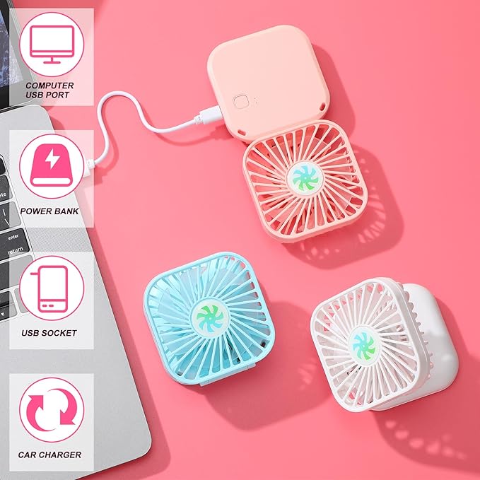 Hortsun 12 Pcs Mini Handheld Fan Bulk Portable Personal Neck Fan Small Foldable Hands Free with USB Rechargeable Gifts for Travel Summer Concerts Vacation Outdoor 3 Speed(White)