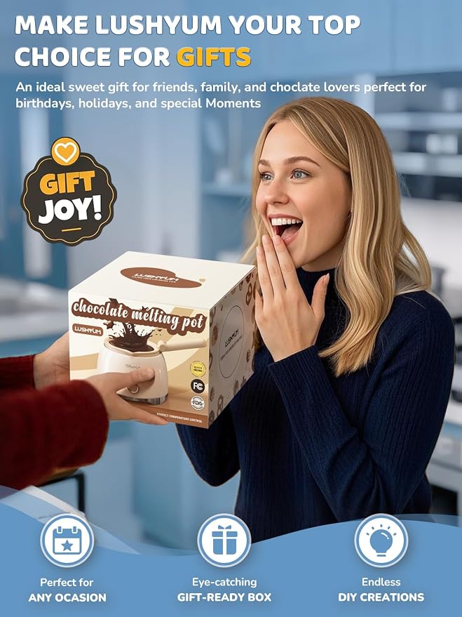 Electric Chocolate Melting Pot with 2 Insert Pots, 4-Cup Chocolate | Even Heating & Fast Melting, BPA-Free Silicone, Easy Clean, Less Waste, Ideal for Chocolate & Candy Melts, Parties, Fondue