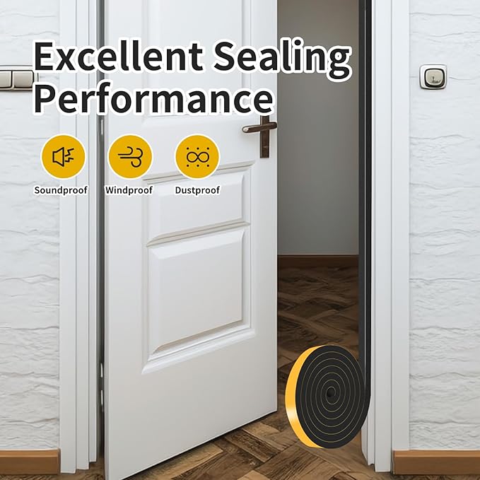 Weather Stripping Door Seal,Weather Stripping,Soundproof,Cold Insulation,High Density CR Foam Insulation Tape for Door, Front Door Frame, Windows,Sliding Door (Black, 3/4 in x 3/4 in x 13Ft)