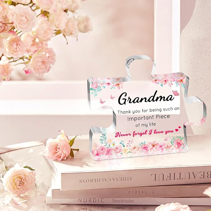Mothers Day Gifts for Grandma, Grandma Mothers Day Gift Ideas - Engraved Acrylic Puzzle Plaque, Birthday Gifts for Grandmother from Grandkids, Unique Present Home Decor Keepsake