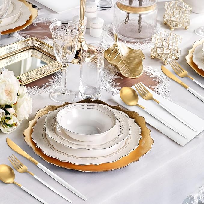 VANVRO Matte White Gold Silverware Set, 40-Piece Stainless Steel Flatware Set, Satin Finish tableware Cutlery Set, Service for 8, Home and Restaurant, Dishwasher Safe