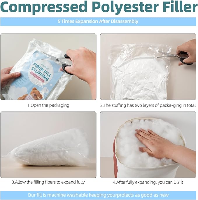 Fiberfill Stuffing for Crochet Animals, Crafts, Cushion and Clouds, Premium Quality Fiber Fill Pillow Stuffing Machine Washable Ployester. 200g/7oz