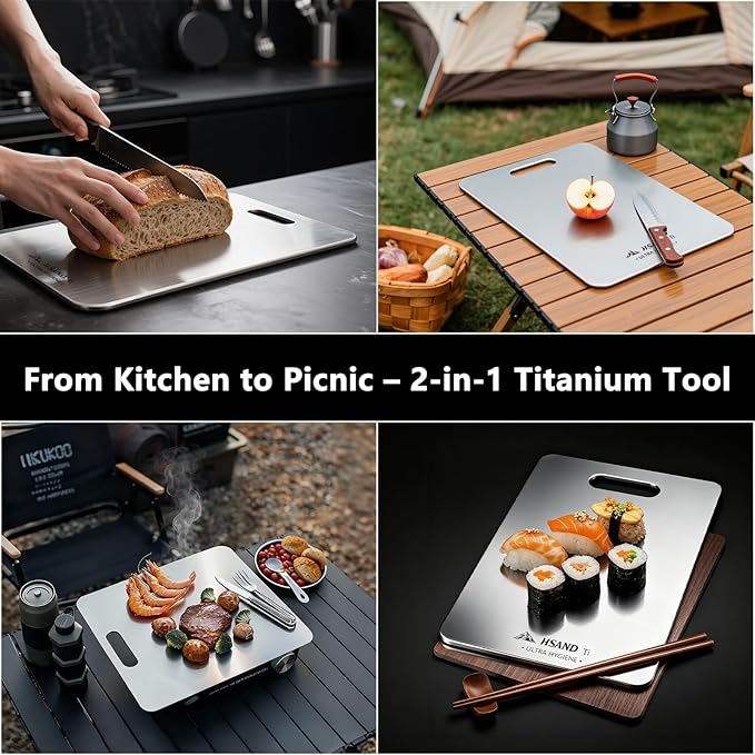 Titanium Cutting Boards for Kitchen, 100% Pure Titanium Cutting Boards, Cutting Board Double Sided Food Grade, Perfect for Sushi, Meat, Vegetables & Meal Prep – Easy To Clean 18"x12"