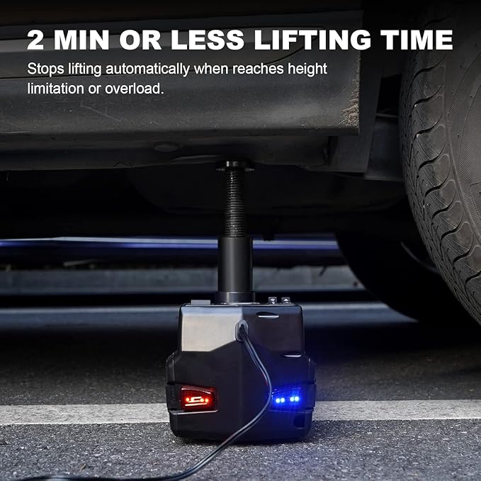 Electric Car Jack Kit 5 Ton 12V Floor Jack with Impact Wrench and Tire Inflator Pump Portable Hydraulic Car Jack for SUV Sedans Tire Change with LED Light, Lifting Height 6 to 17.7 Inch (Black)
