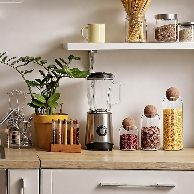 Suclain 6 Pcs Glass Jars with Cork Ball Lid Farmhouse Kitchen Canisters Coffee Bar Countertop Container Rustic Storage Jars for Bean Nut Sugar Coffee Tea Organizer Housewarming Gift (40/25/17oz)