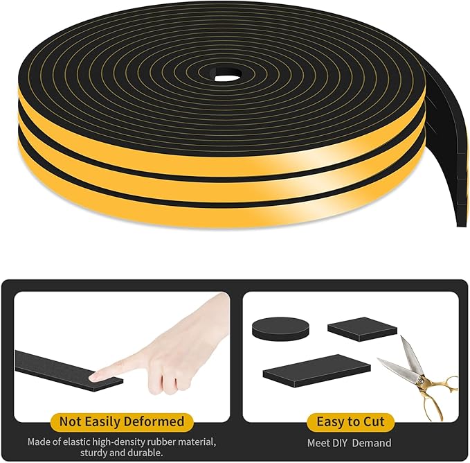 Weather Stripping Door Seal,Weather Stripping,Soundproof,Cold Insulation,High Density CR Foam Insulation Tape for Door, Front Door Frame, Windows,Sliding Door (Black, 1/4 in x 1/8 in x 39Ft)