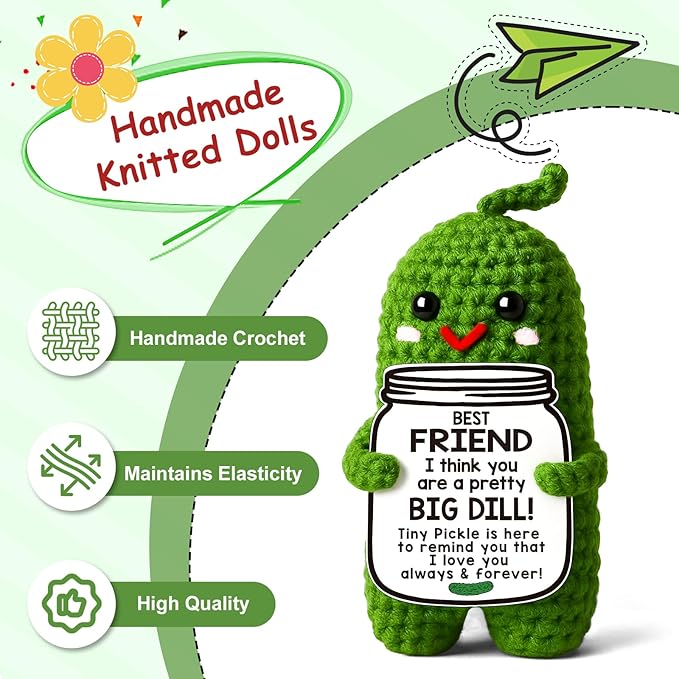 MAMAGIFTREE Birthday Gifts for Women Best Friends,Handmade Crochet Pickle Cool Funny Gag Friendship Gift for Female Friends,Bestie, Coworkers Self Care Emotional Cute Desk Decor