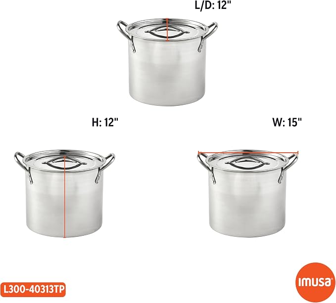 IMUSA Stainless Steel Stock Pot with Lid, 20 Quart, Silver | Mirror-Polished Finish, Riveted Side Handles, Retains Heat and Moisture, Ideal for Broths, Soups, Stews, And More