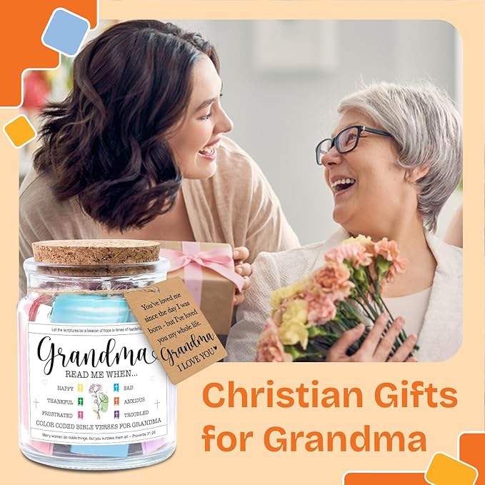 NewEleven Mothers Day Gifts For Grandma - Christian Gift, Grandma Birthday Gifts From Granddaughter, Grandson, Kids - Daily Encouragement, Inspirational Present - Bible Verse Jar