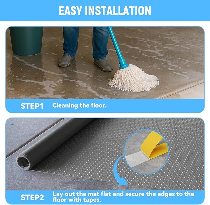 8x20 FT Garage Floor Mat, 2.8mm Thickened PVC Flooring Roll for Under Car, 160 SQFT Diamond Plate Gray Garage Mats for Garage, Warehouse, Basement, Gyms, Trailer(Included Tapes)